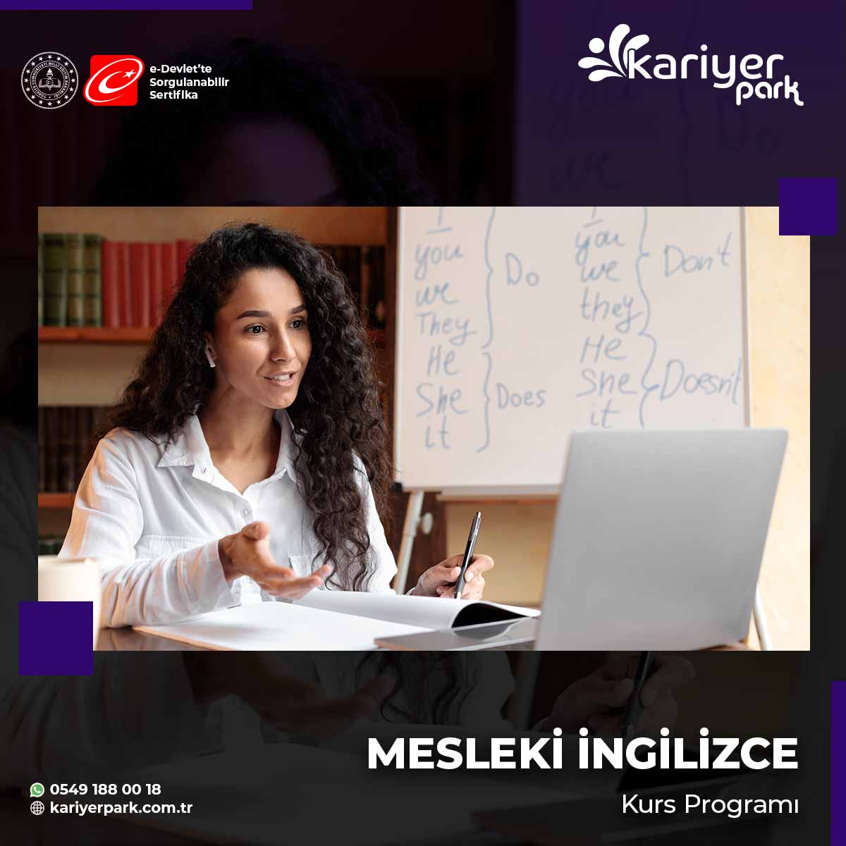 Bu kurs, katılımcıların iş hayatında karşılaşabilecekleri durumlar için gerekli olan özel İngilizce dil becerilerini kazanmalarını amaçlar.